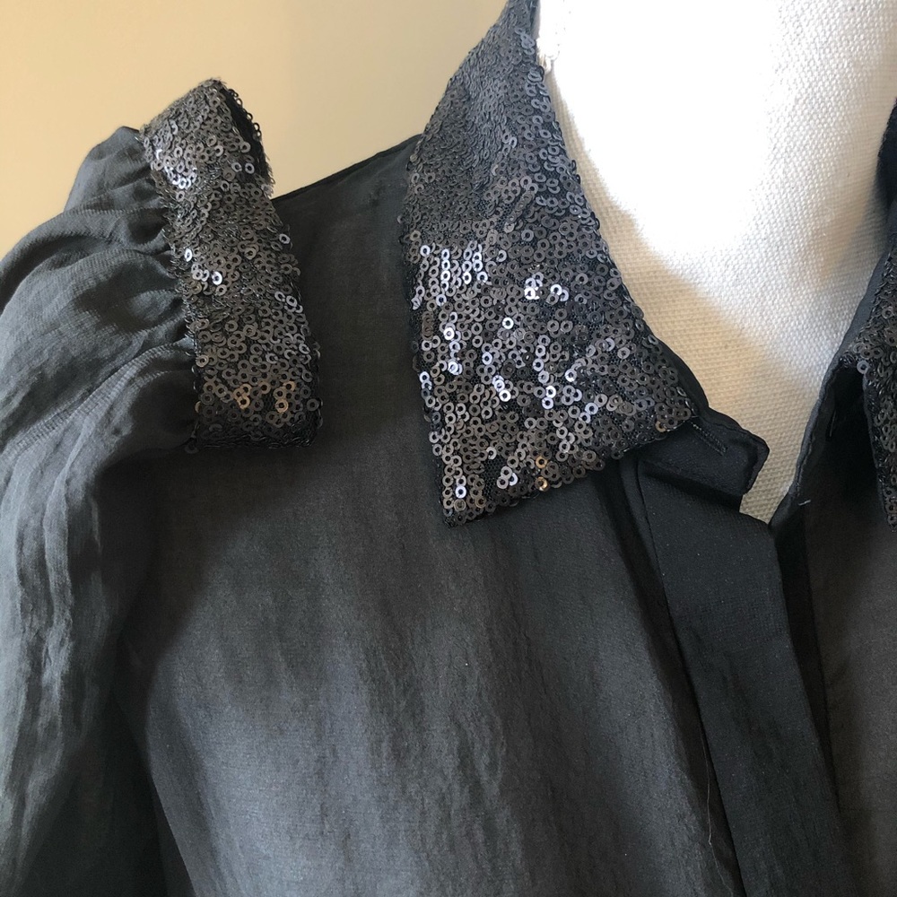 Black Sequin collared Blouse - Picture 2 of 4